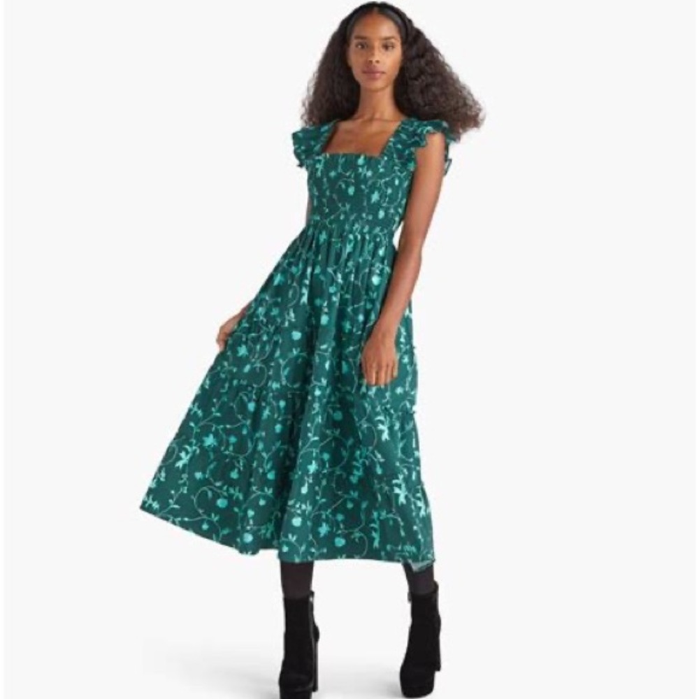 Hill House Ellie nap dress in emerald botanical size XS